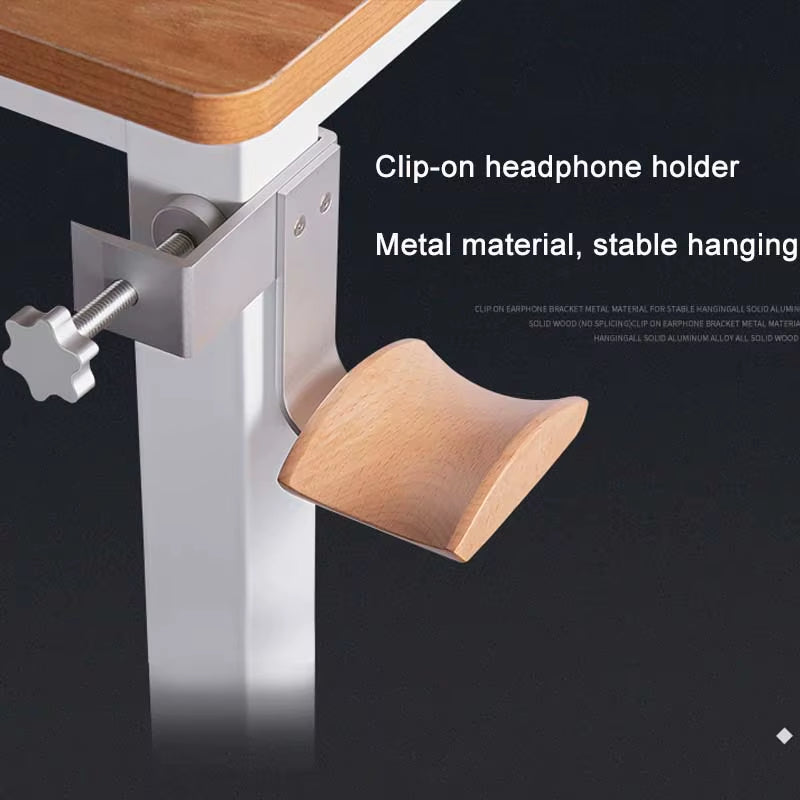 Wooden Headphones Stand Holder Aluminum Alloy Desk Lock Clip Headphone Bracket Easy Install Headset Display Hanger