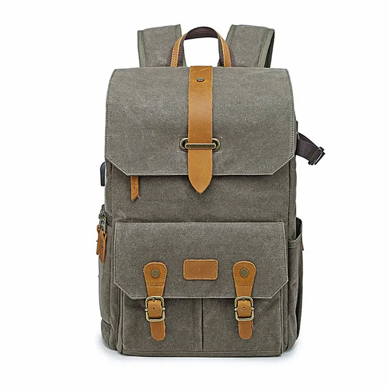 Photography Retro Waterproof Batik Canvas Backpack W USB Port Fit 15.6Inch Laptop Men Camera Bag Carry Case for Canon Nikon DSLR